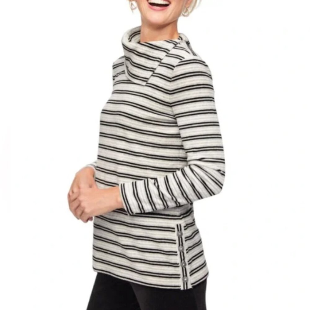 Talbots Plus 2X Luxe Velour Striped Cowl Neck Tunic Top